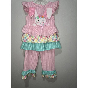 Girls Rare Editions Embroidered Pants Set Dress Top Ruffles Size 5